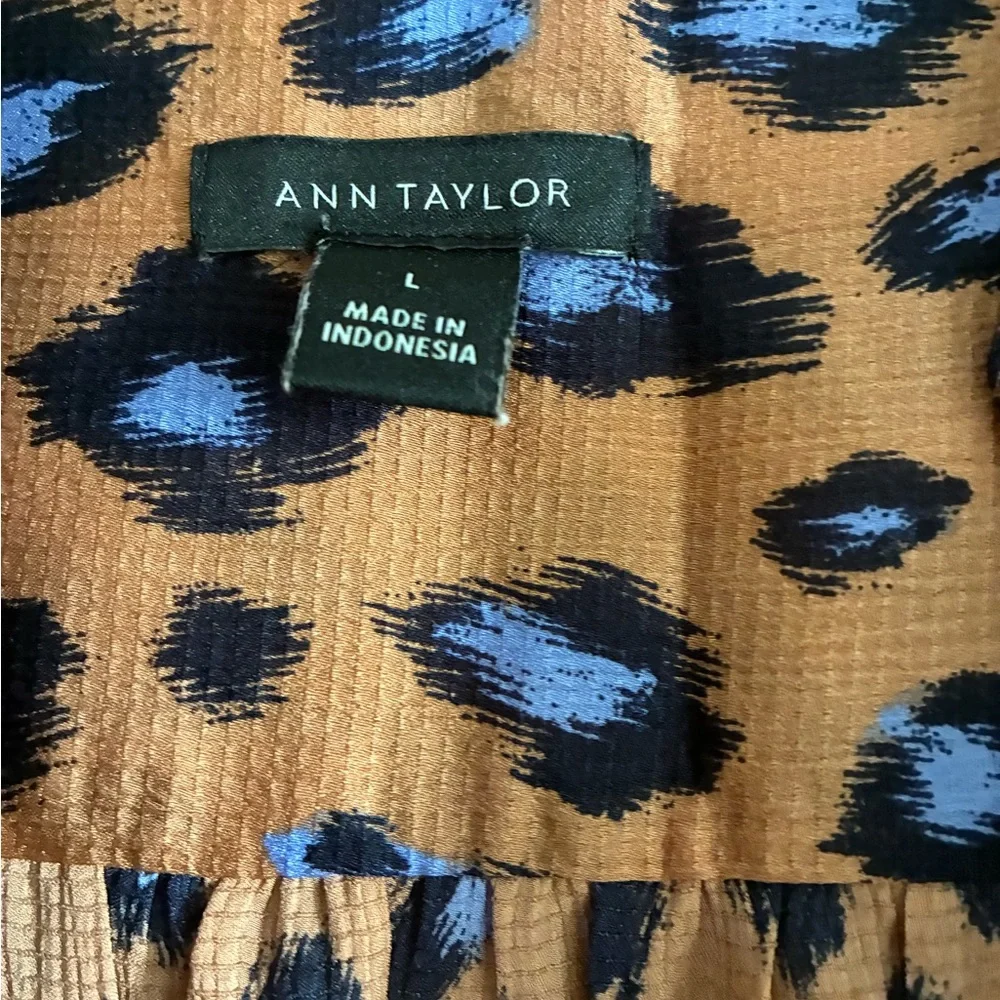 Ann Taylor Brown and Blue Animal Print Blouse - Picture 3 of 5